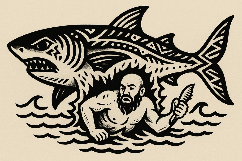Homme sortant du requin