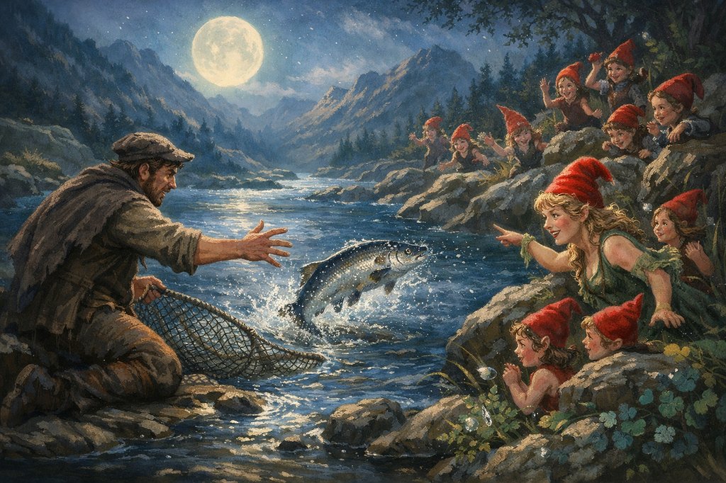Capture du saumon sous la lune
