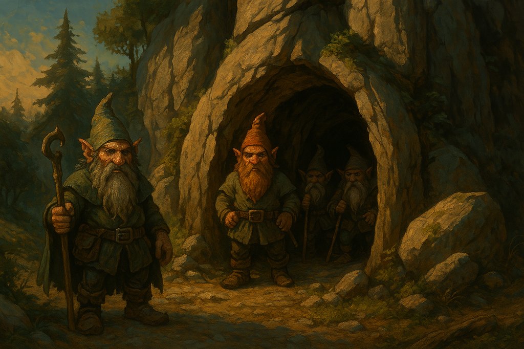 Lutins devant leur grotte