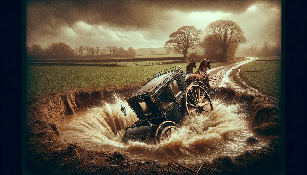 Carrosse tombant dans un trou