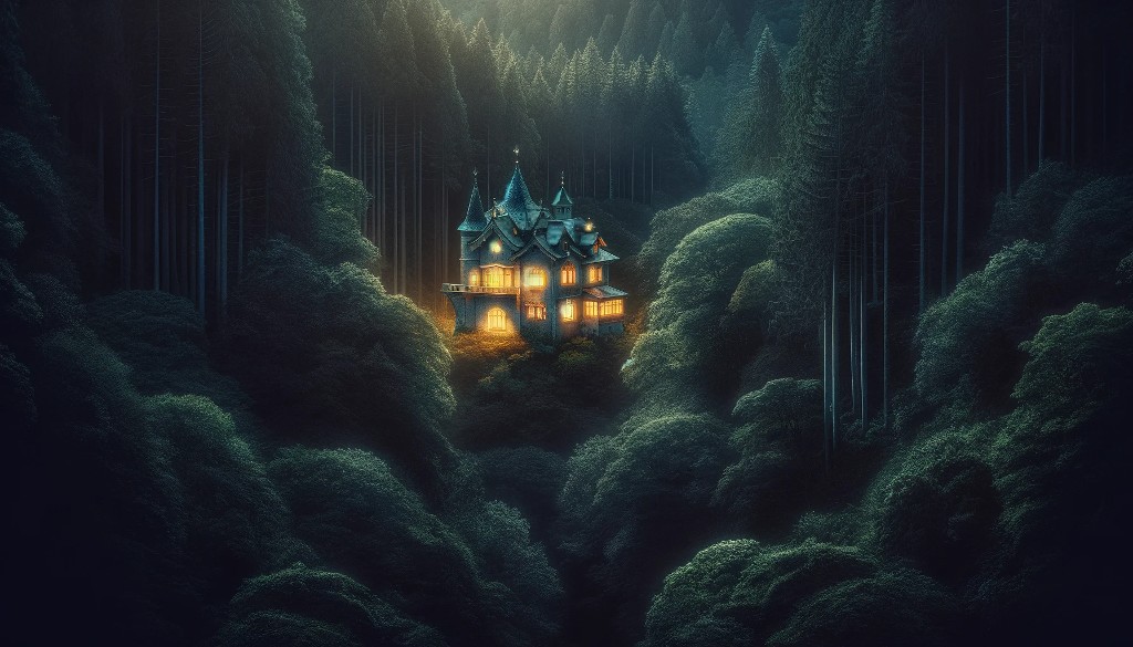Château éclairé dans la forêt