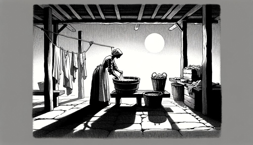 Femme lavant son linge de nuit