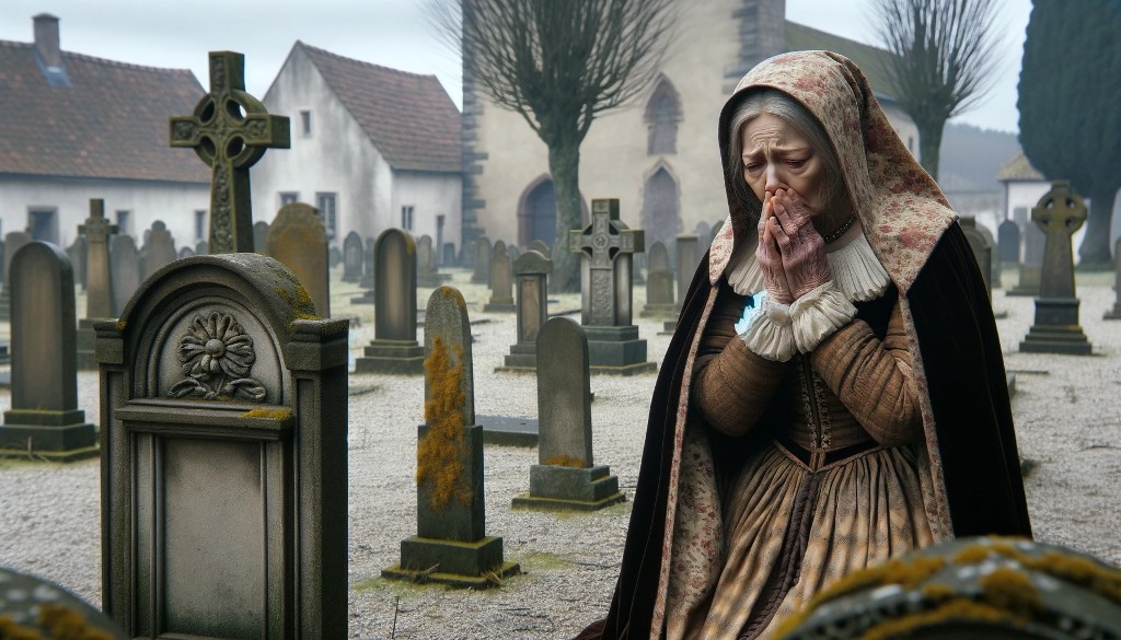 Vieille femme pleurant dans un cimetière