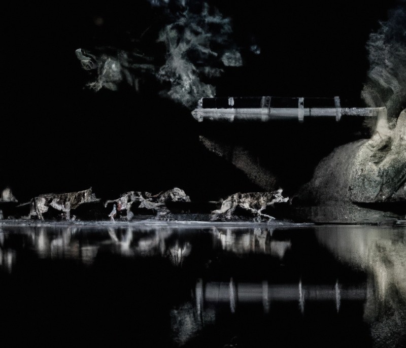 La meute traversant le ruisseau