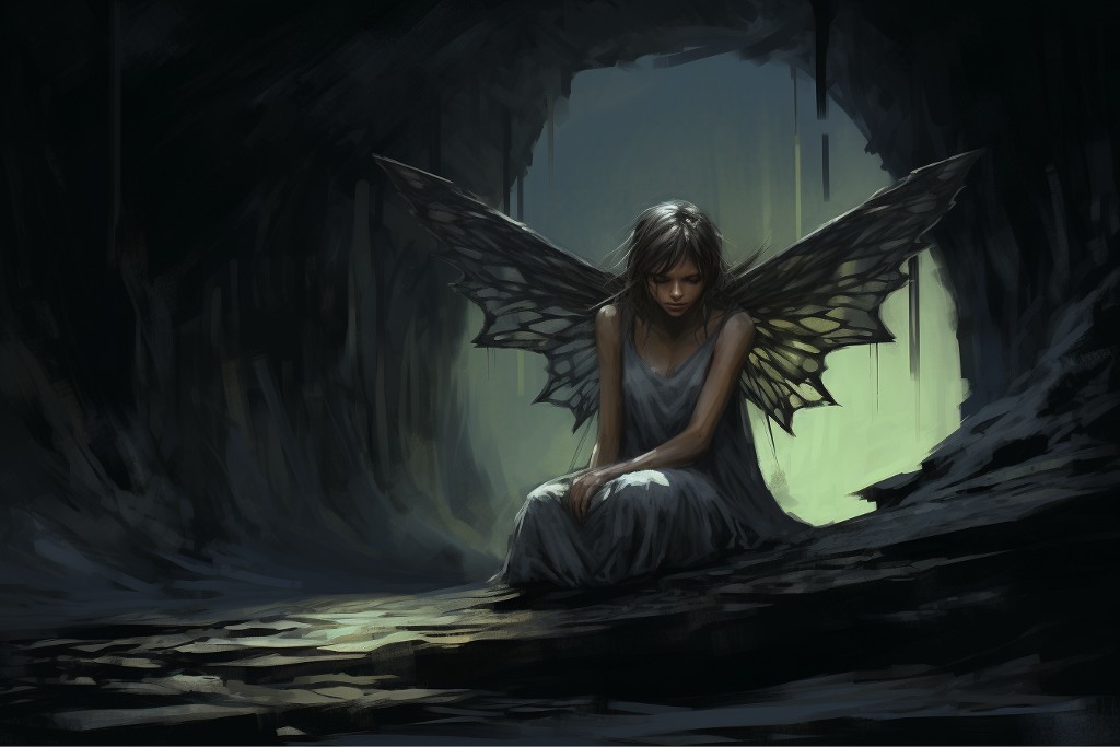 Fée mourante dans une grotte