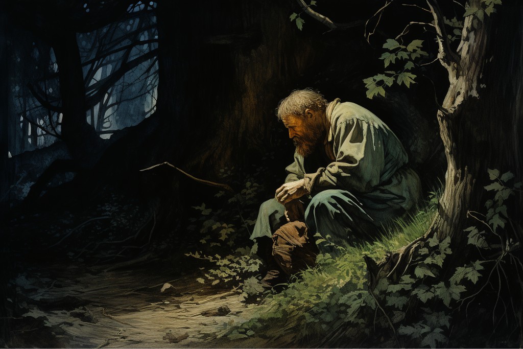 Homme perdu dans la forêt