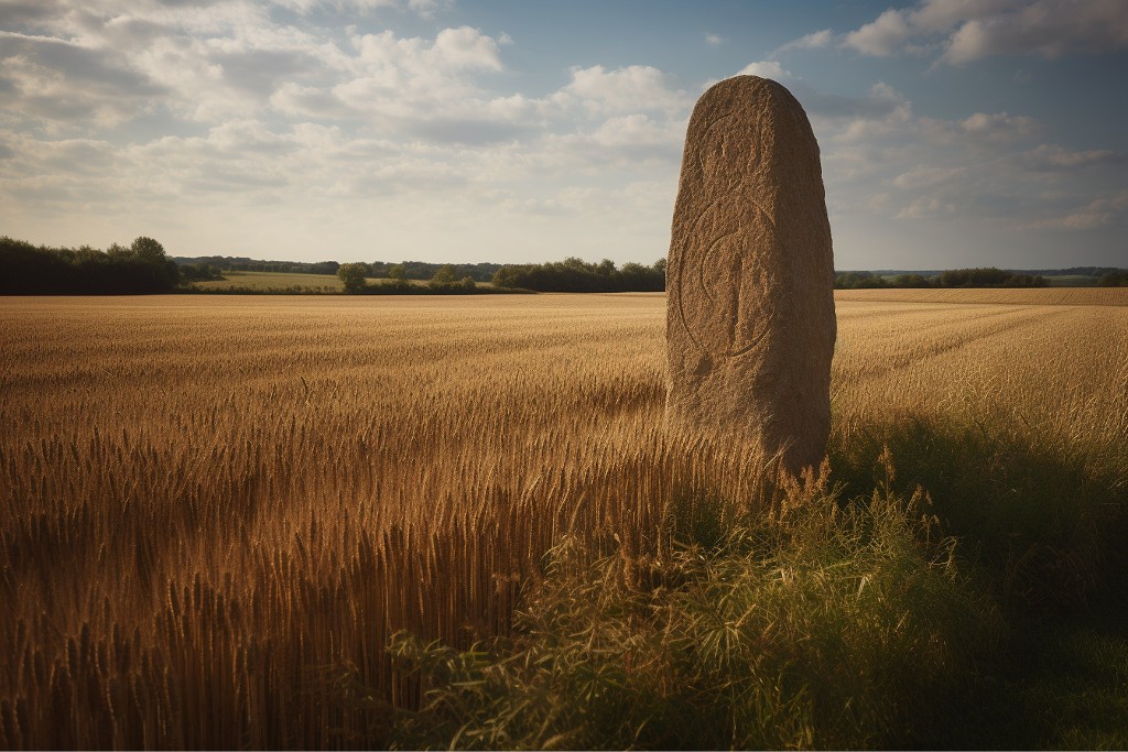 Un menhir dans un champ de blé