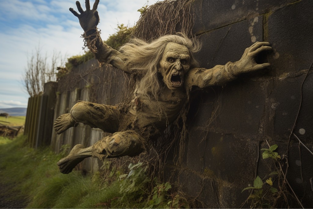 Troll sautant d''un mur