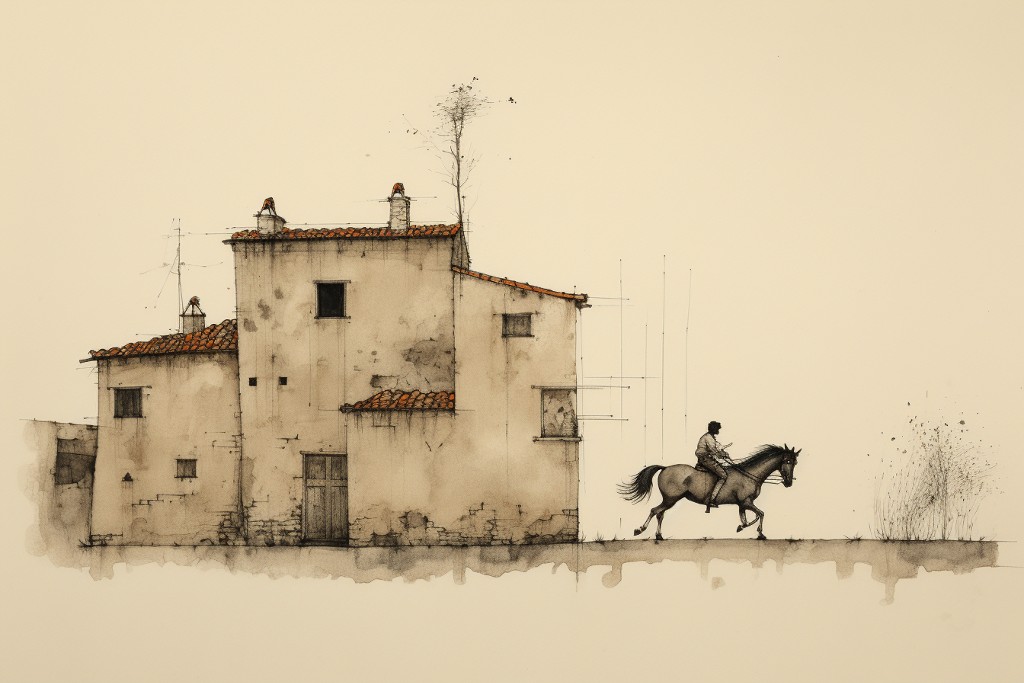 Cavalier passant devant la maison