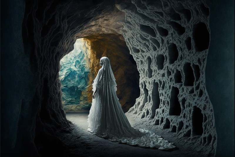 La  Dame blanche dans une grotte