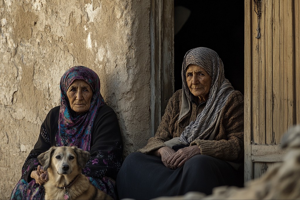 Deux vieilles femmes et un chien