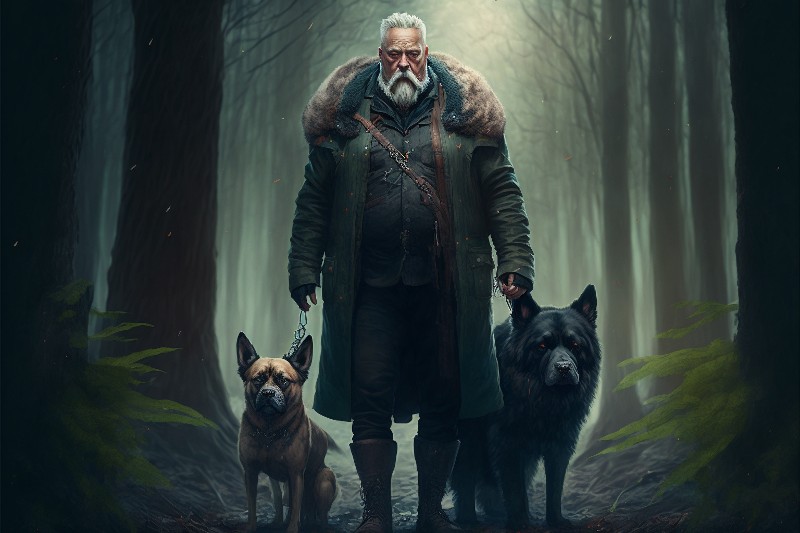 Géant aux deux chiens