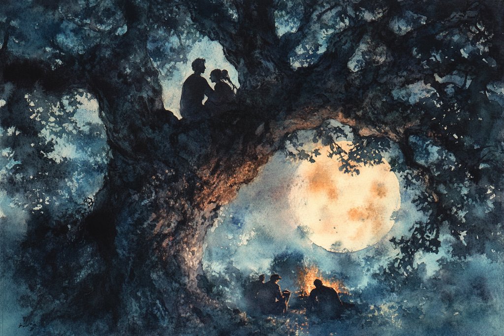 Homme et femme cachés dans un arbre