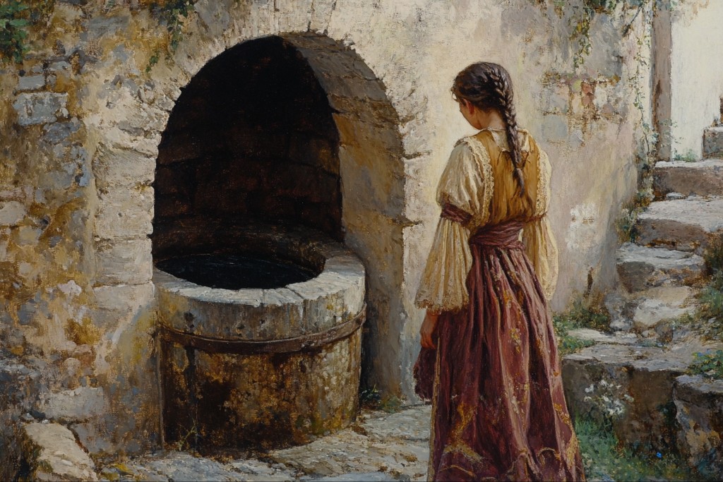 Jeune femme devant un puits