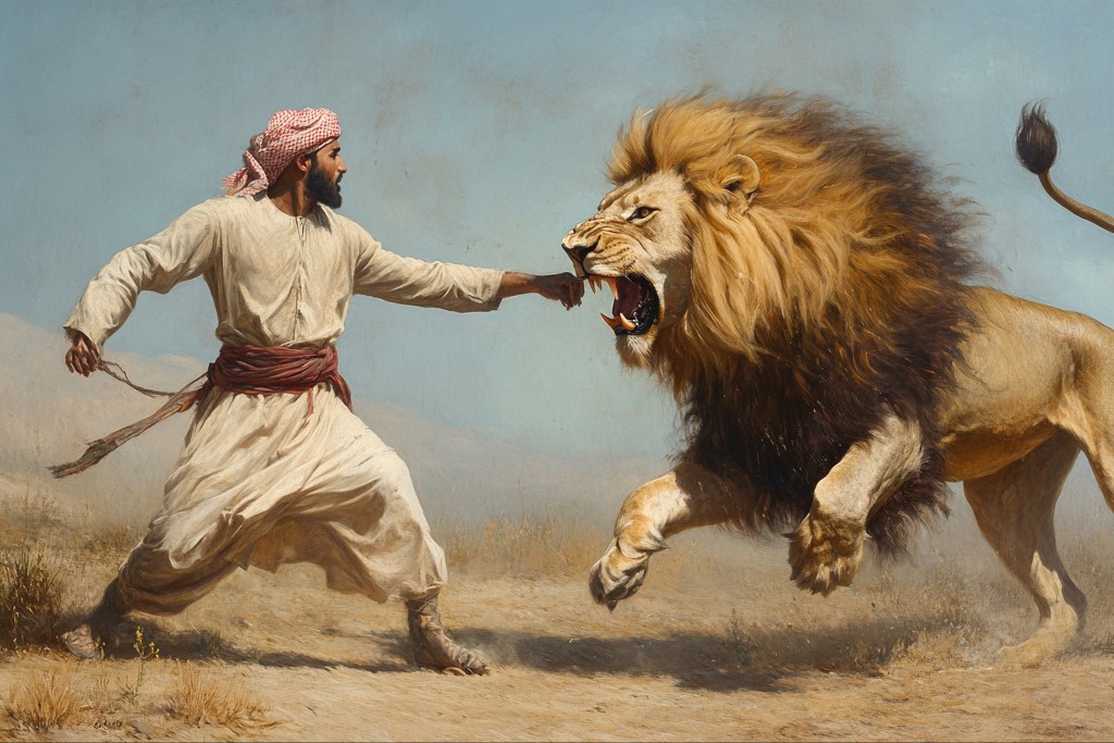 Lion contre chasseur
