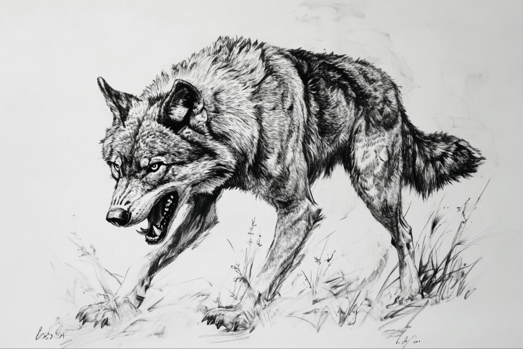 Loup prêt à attaquer