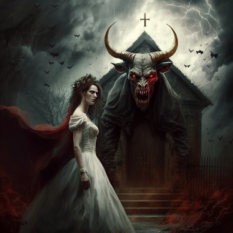 Le diable et la mariée devant la chapelle