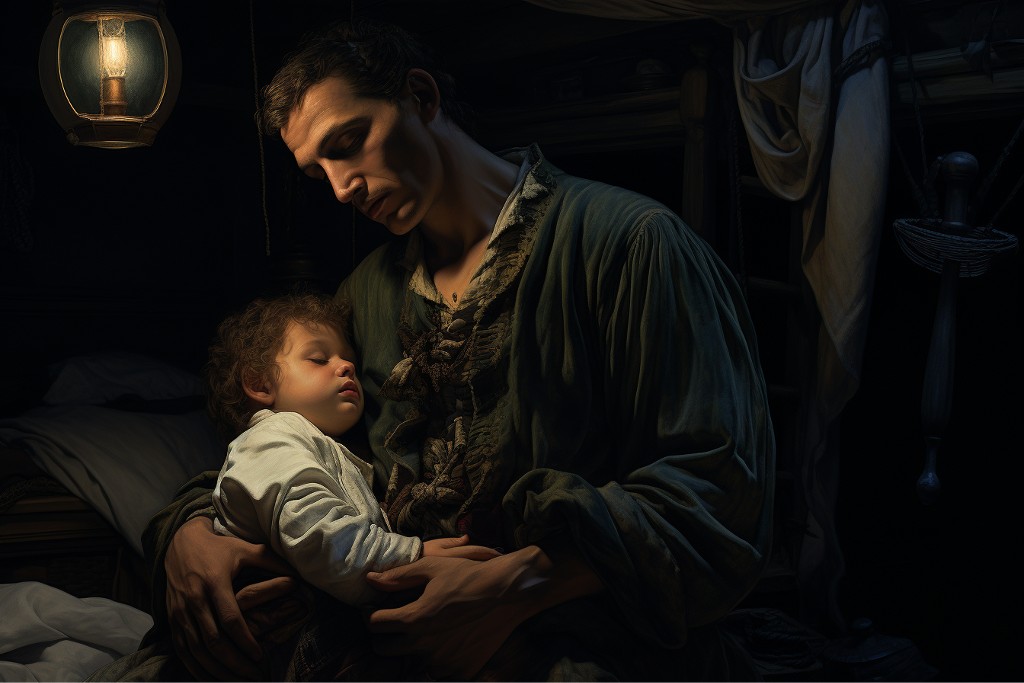 Marin berçant son enfant