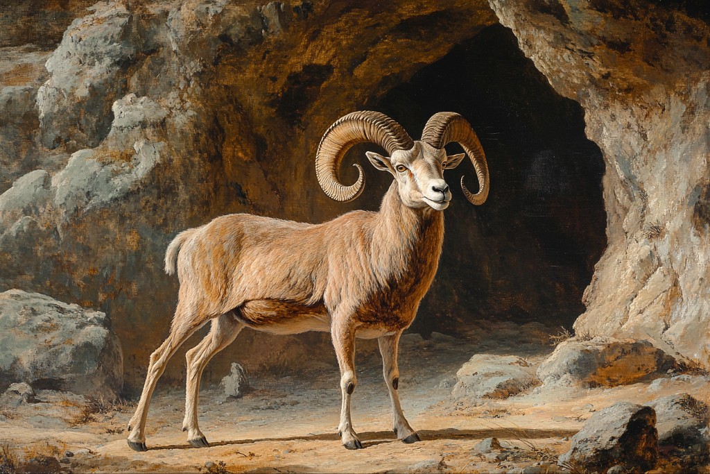 Mouflon devant la grotte