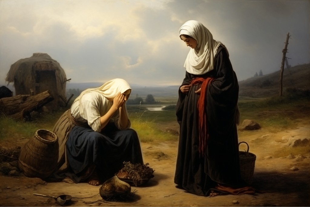 Femme noble enceinte et mendiante