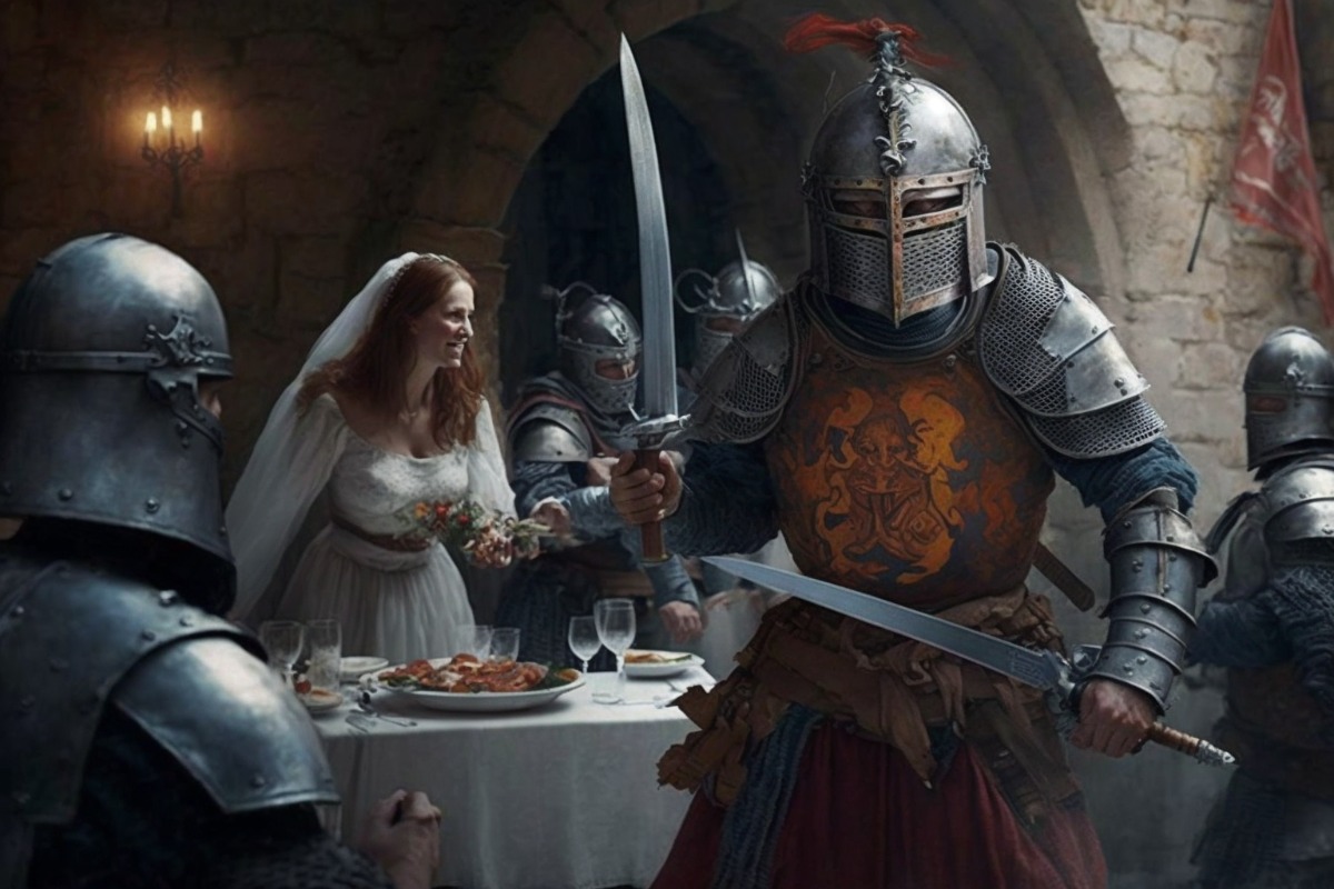 Soldats interrompant un mariage