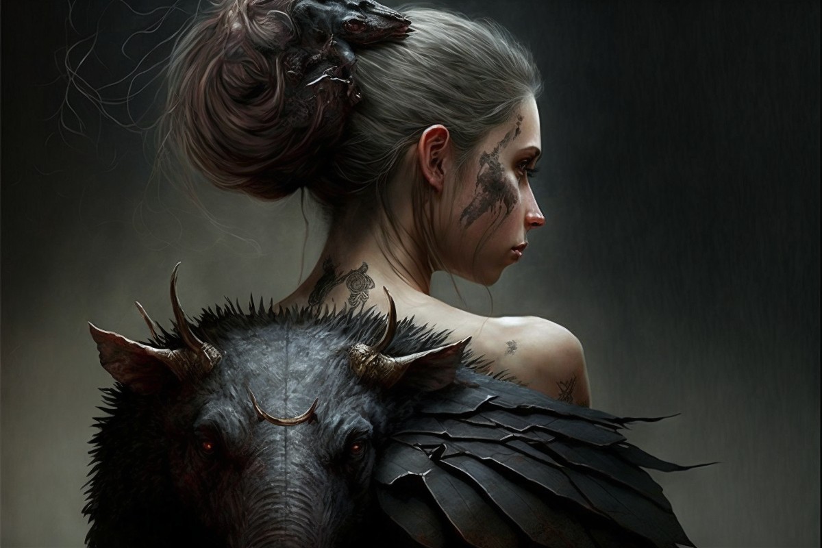 Sorcière avec une peau de bête
