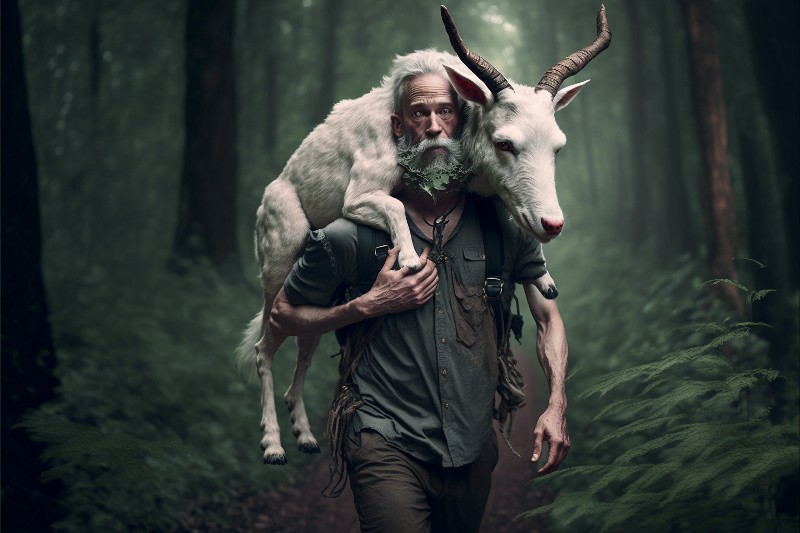 Un homme portant la brebis sorcier