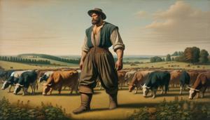 Homme géant gardant son troupeau