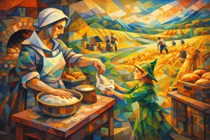 La paysanne donne de la farine à la fée