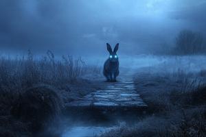 Lapin revenant dans le marais