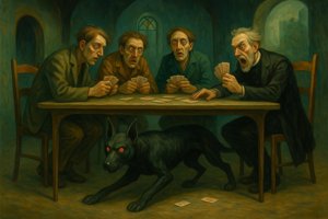 Le chien, les joueurs et le prêtre