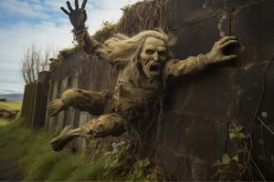 Troll sautant d''un mur