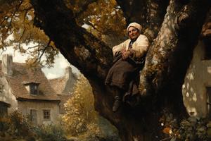 Vieille femme dans un arbre